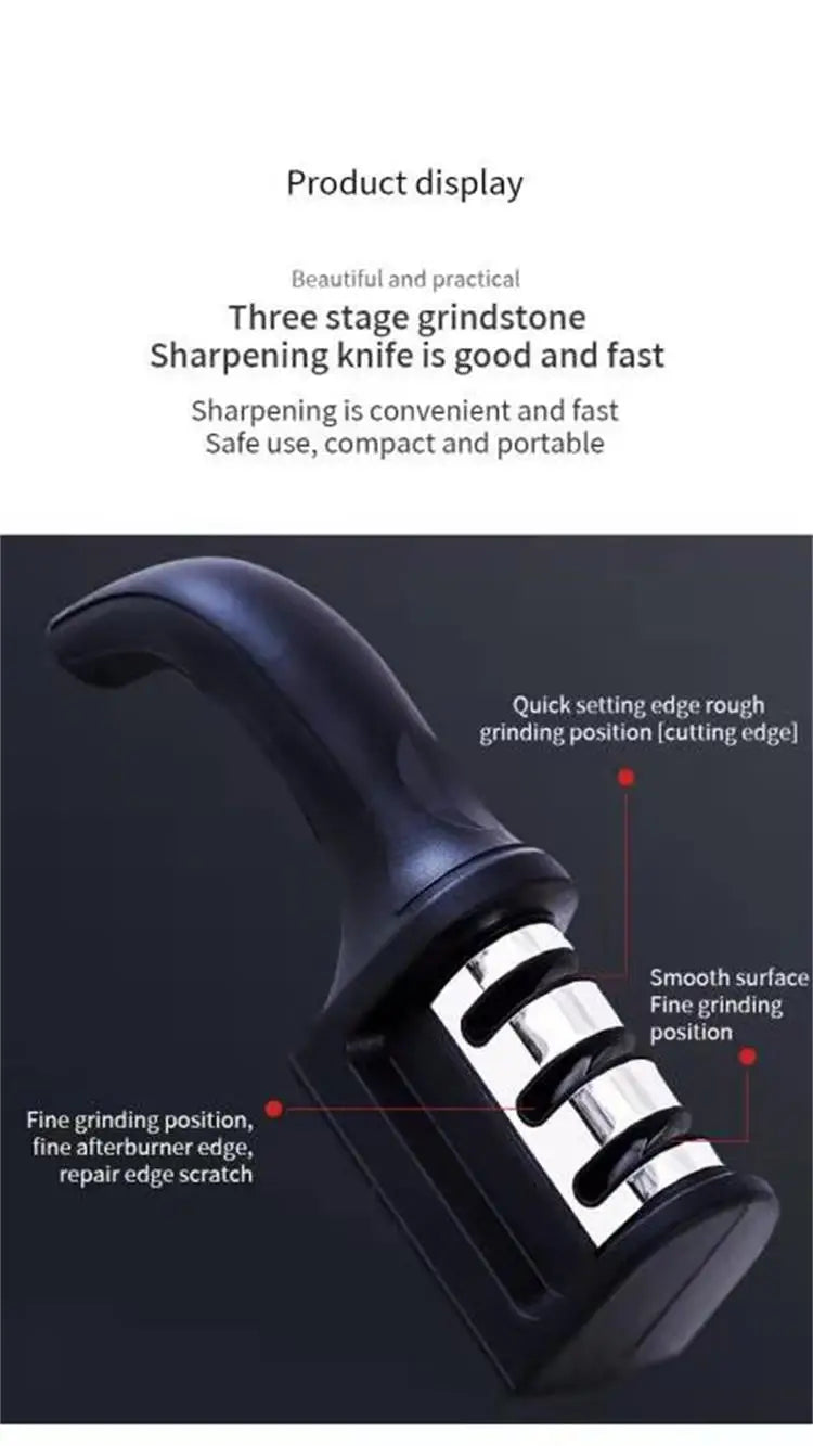 Multi-Functional 3-Segment Knife Sharpener for Kitchens