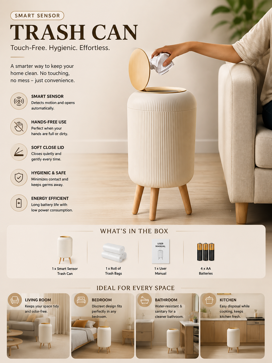 Smart Sensor Automatic Trash Can – 10L Touch-Free Waste Bin