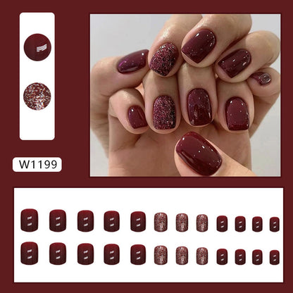 Wine Red Glitter Press-On Nails – Short Square