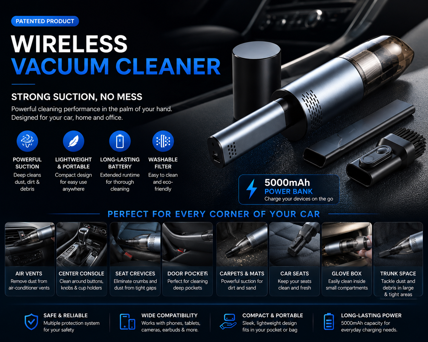 Portable Wireless Car Vacuum Cleaner with High Power