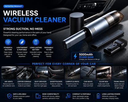 Portable Wireless Car Vacuum Cleaner with High Power